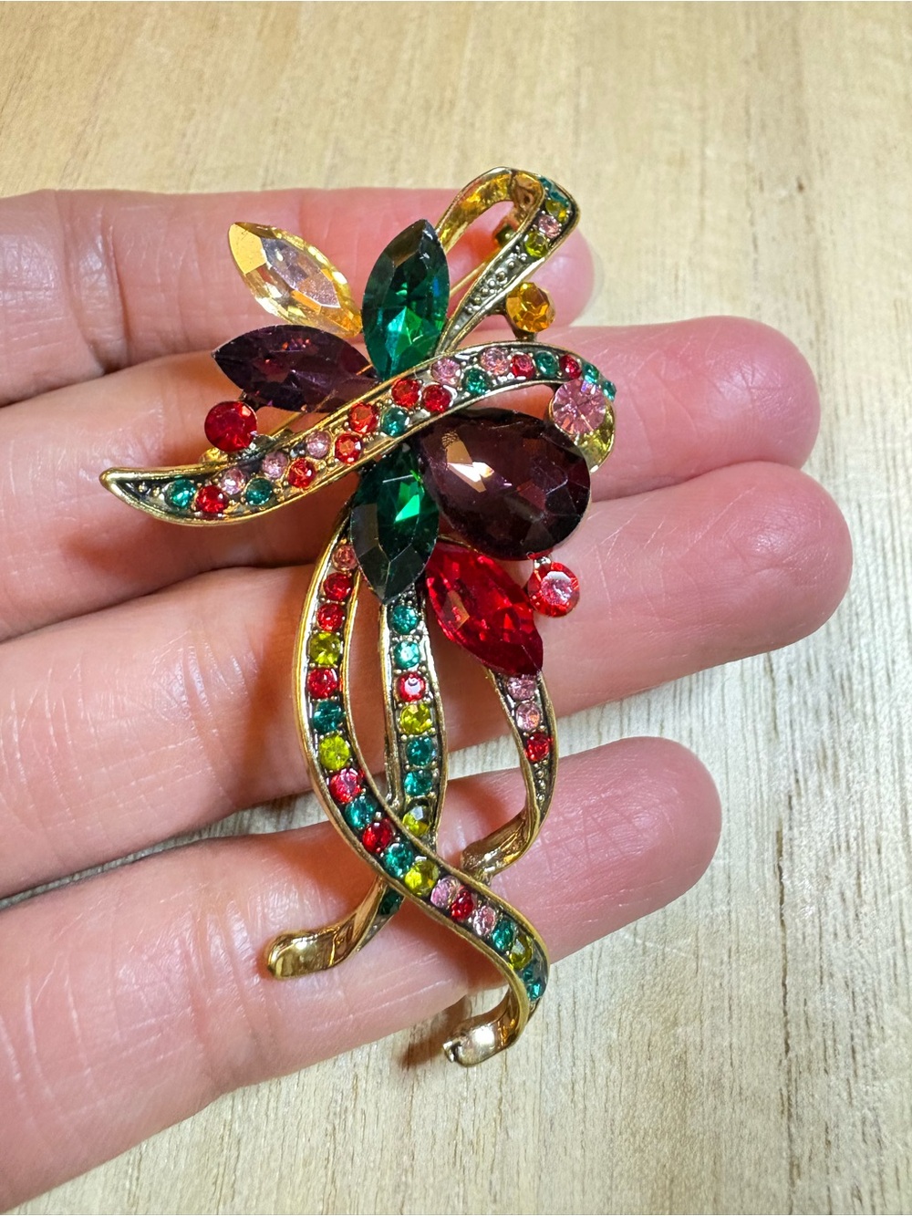 Multicolor Rhinestone Flower Brooch - Picture 3 of 5